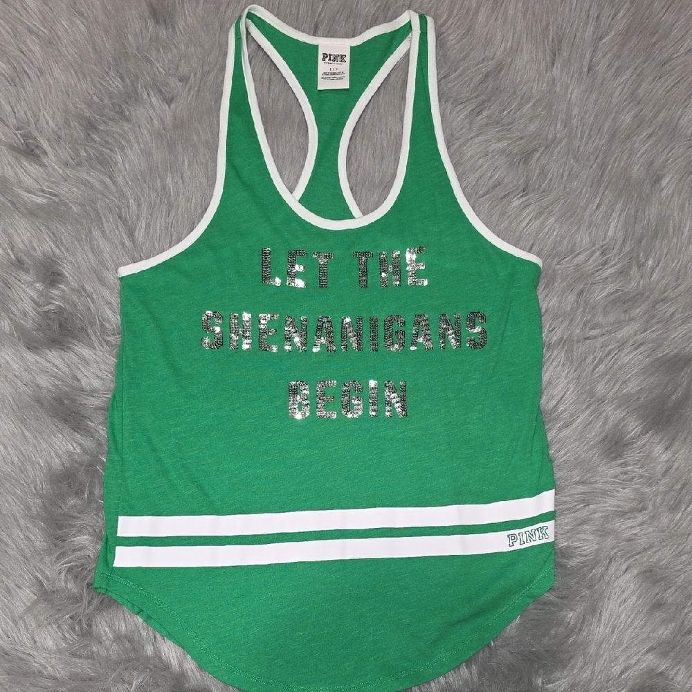 PINK Victoria's Secret Green Sequin Racerback Tank